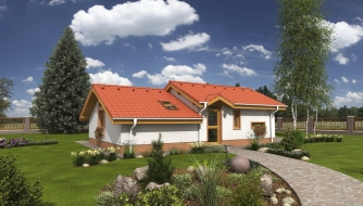 Inexpensive family house project for a narrow plot. It is among the top 10 projects.